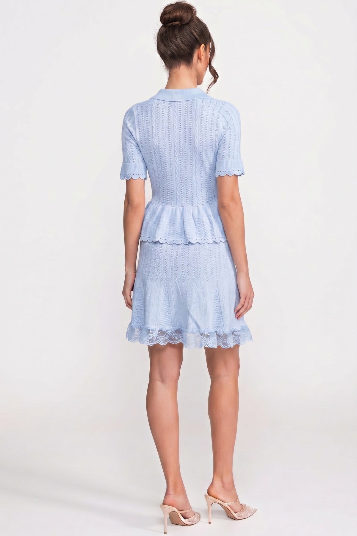 Polo-Collar Mini Dress - Blue - View 5