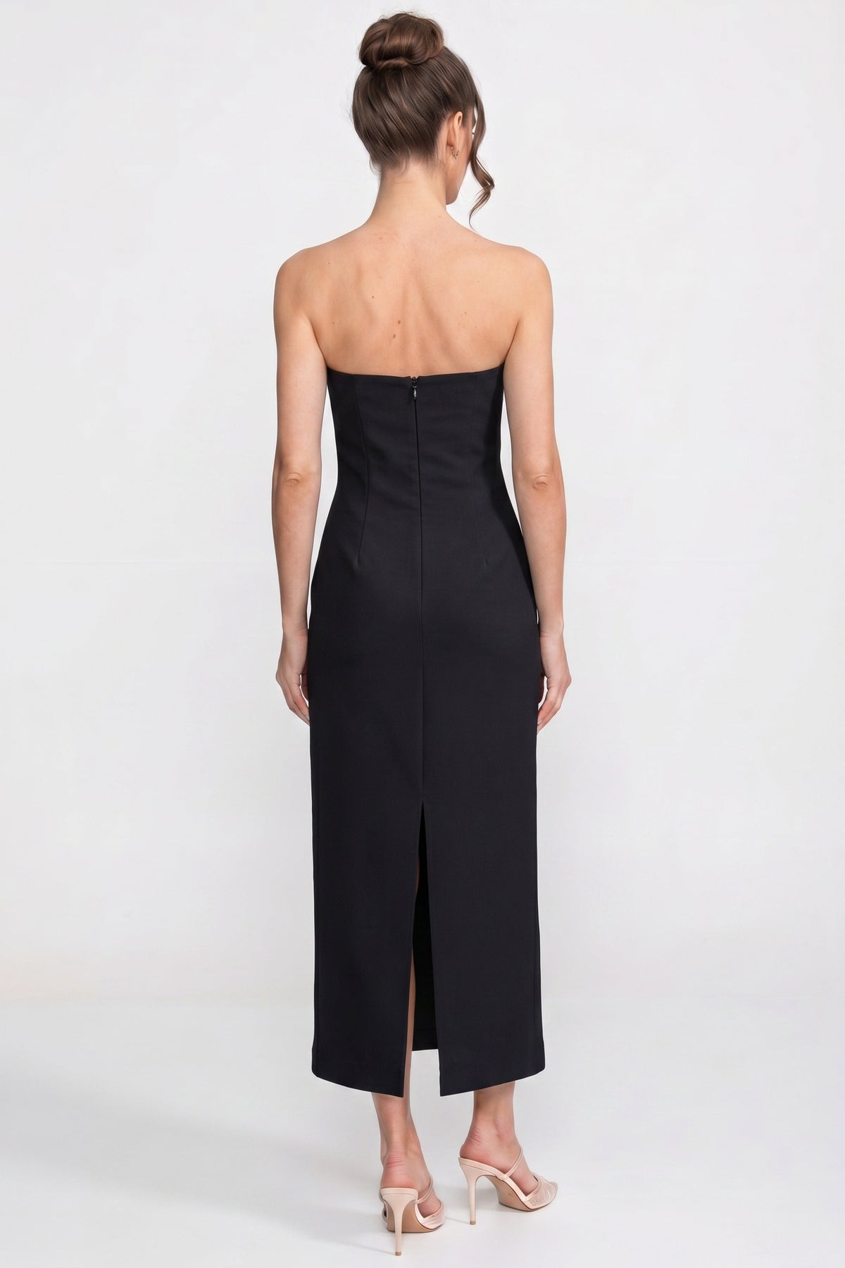 Strapless Floral-Print Midi Dress With Column Silhouette - Black - View 6