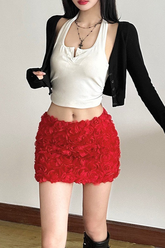 Bodycon Floral Pleated Denim Mini Skort