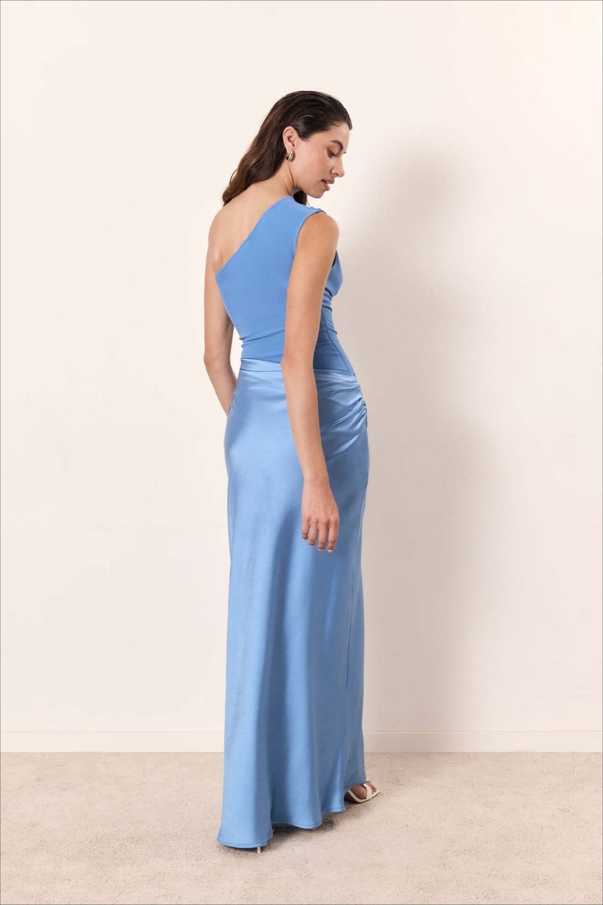 Satin One Shoulder Ruched Bodycon Maxi Dress - View 18