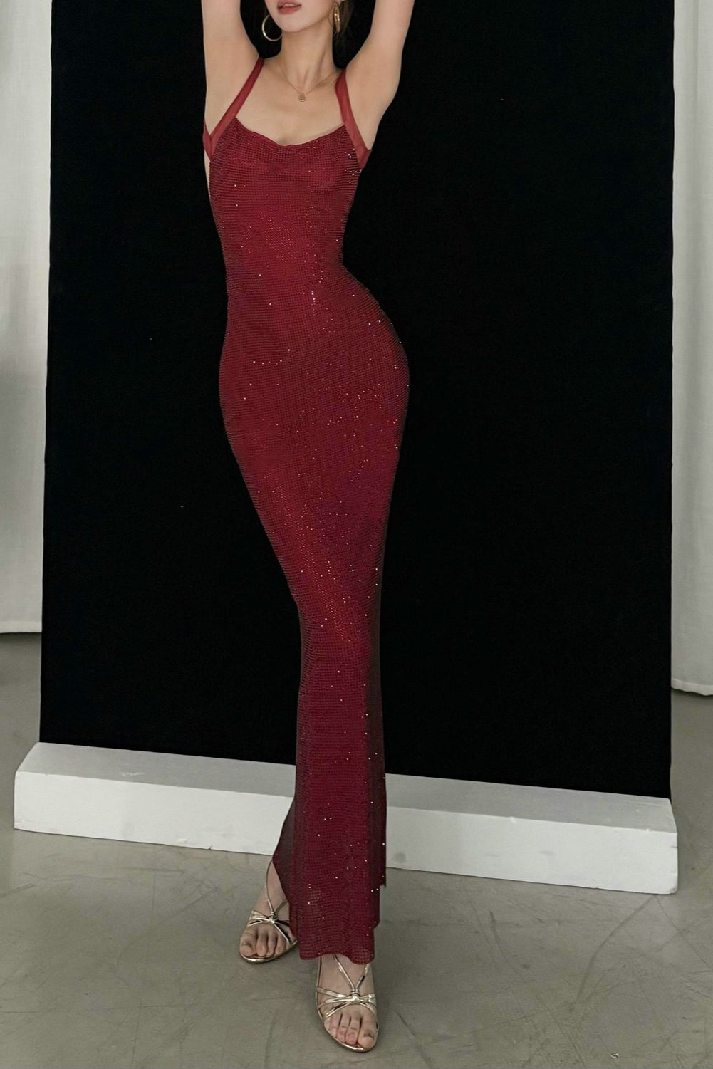 Mesh Strap Scoop Neck Sequin Mermaid Bodycon Maxi Gown - View 13