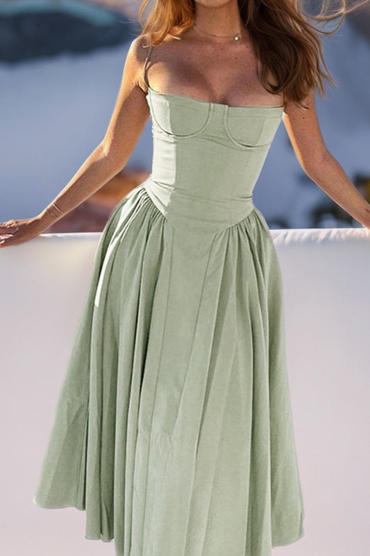 Satin Sweetheart Wide Strap Fit and Flare Midi Dress - View 3