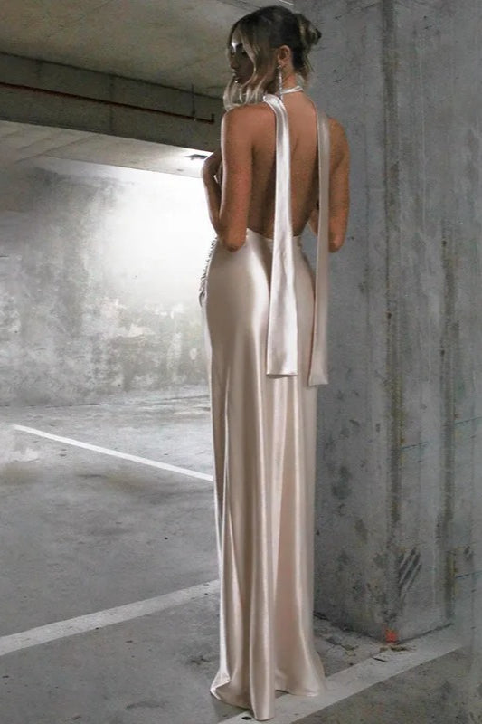 Backless High Waist Satin Dress - View 2