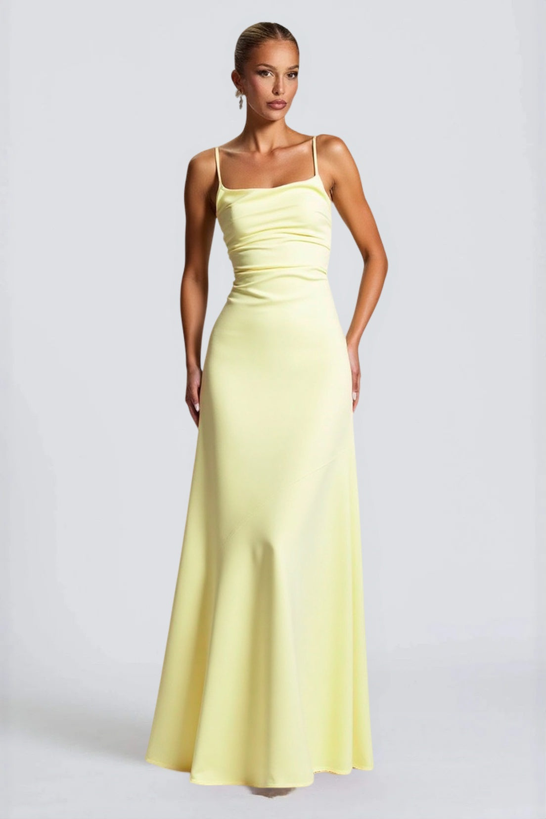 Belted Backless  Maxi Silk Dress in Black