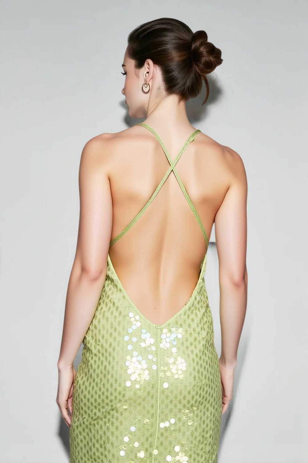 Scoop Neck Spaghetti Strap Sequin Slip Maxi Dress 4
