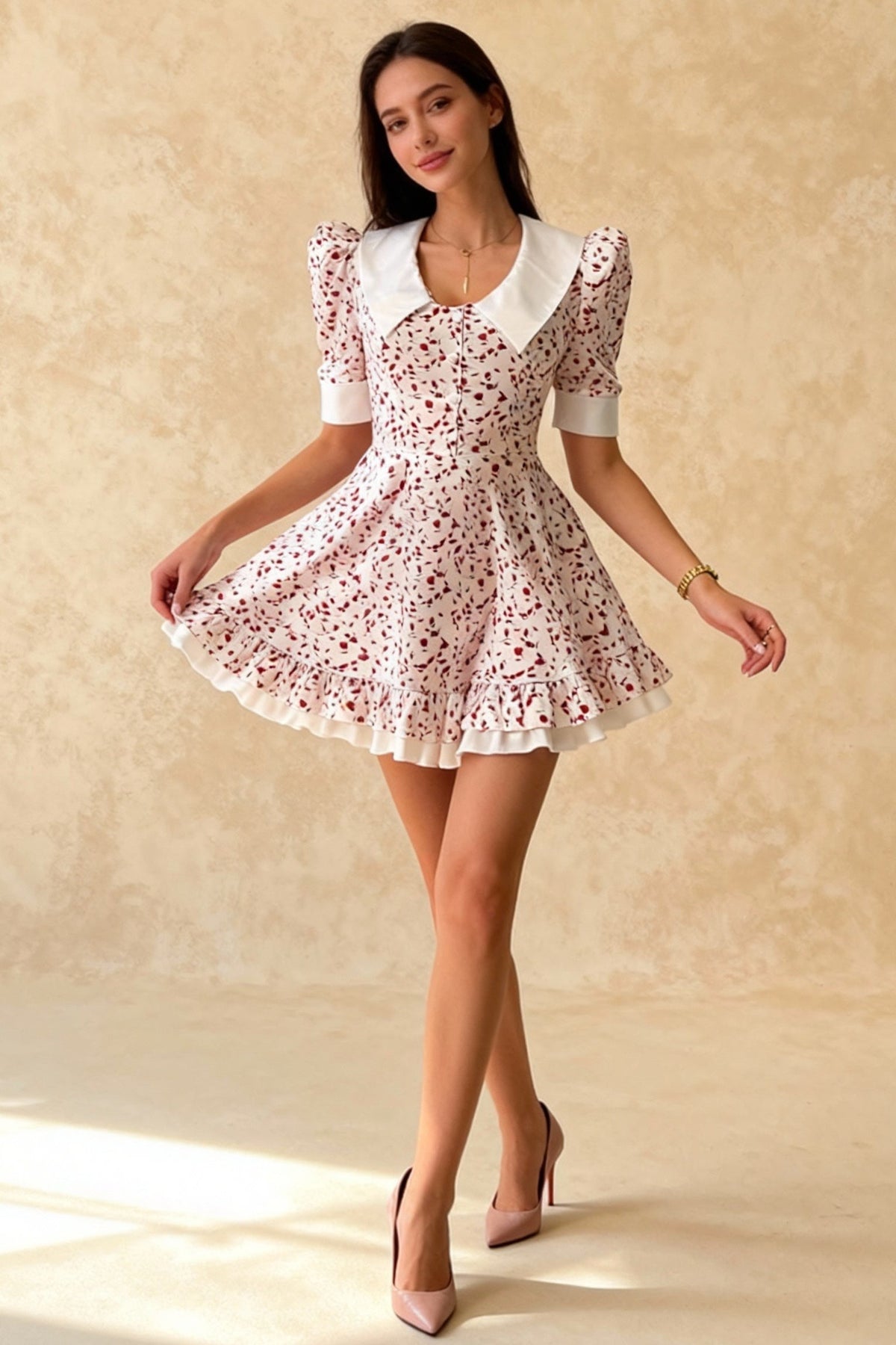 Deep V-Neck Floral Mini Dress