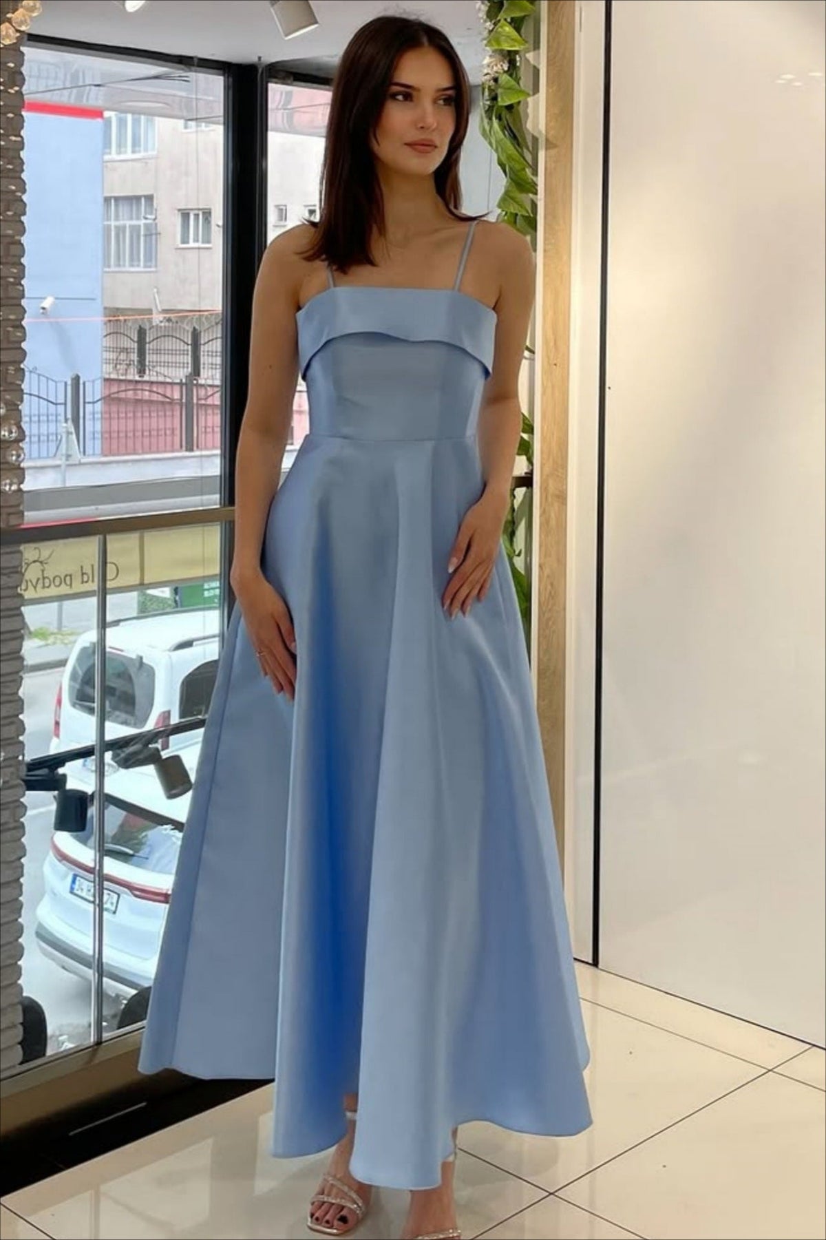 Spaghetti Strap Fit and Flare A-Line Midi Dress - View 9