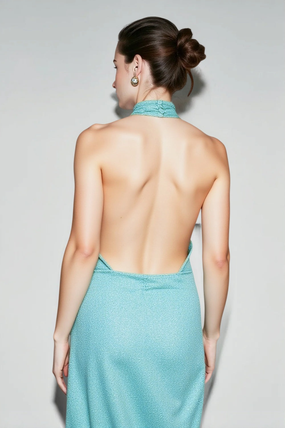 High Neck Halter Sleeveless Feather Hem Sequin Bodycon Dress 4