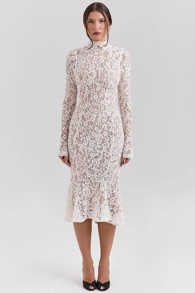 Lace Long Sleeve Midi Dress - View 3