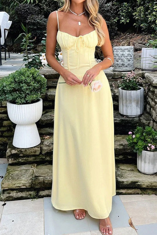 Satin Spaghetti Strap Sweetheart Tie Front Mermaid Maxi Dress - View 2
