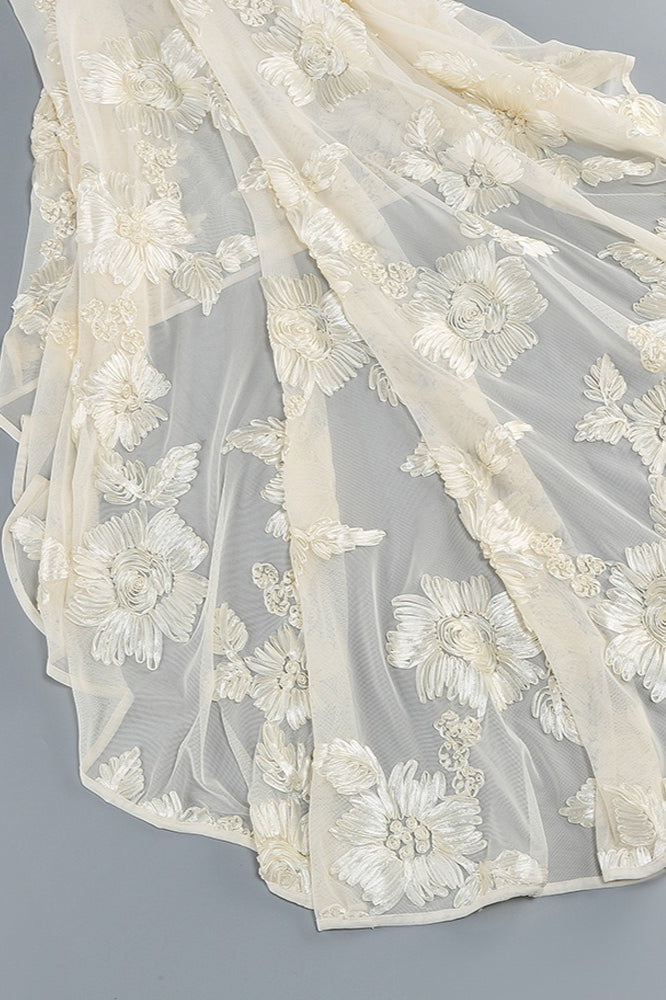 Strapless Floral Embroidered Mesh Mermaid Gown - View 8