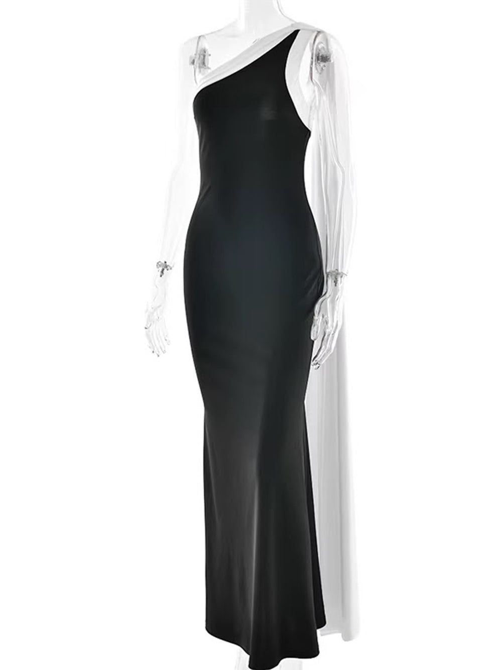 One Shoulder Draped Ruched Mermaid Maxi Evening Gown - View 8