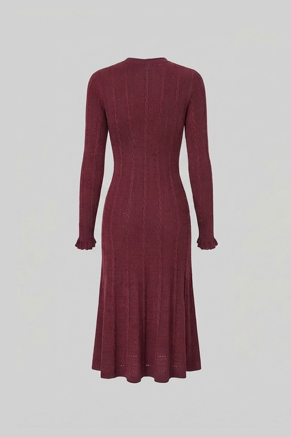 Knit Button-Front Midi Dress with Pointelle Detailing – Burgundy - View 5