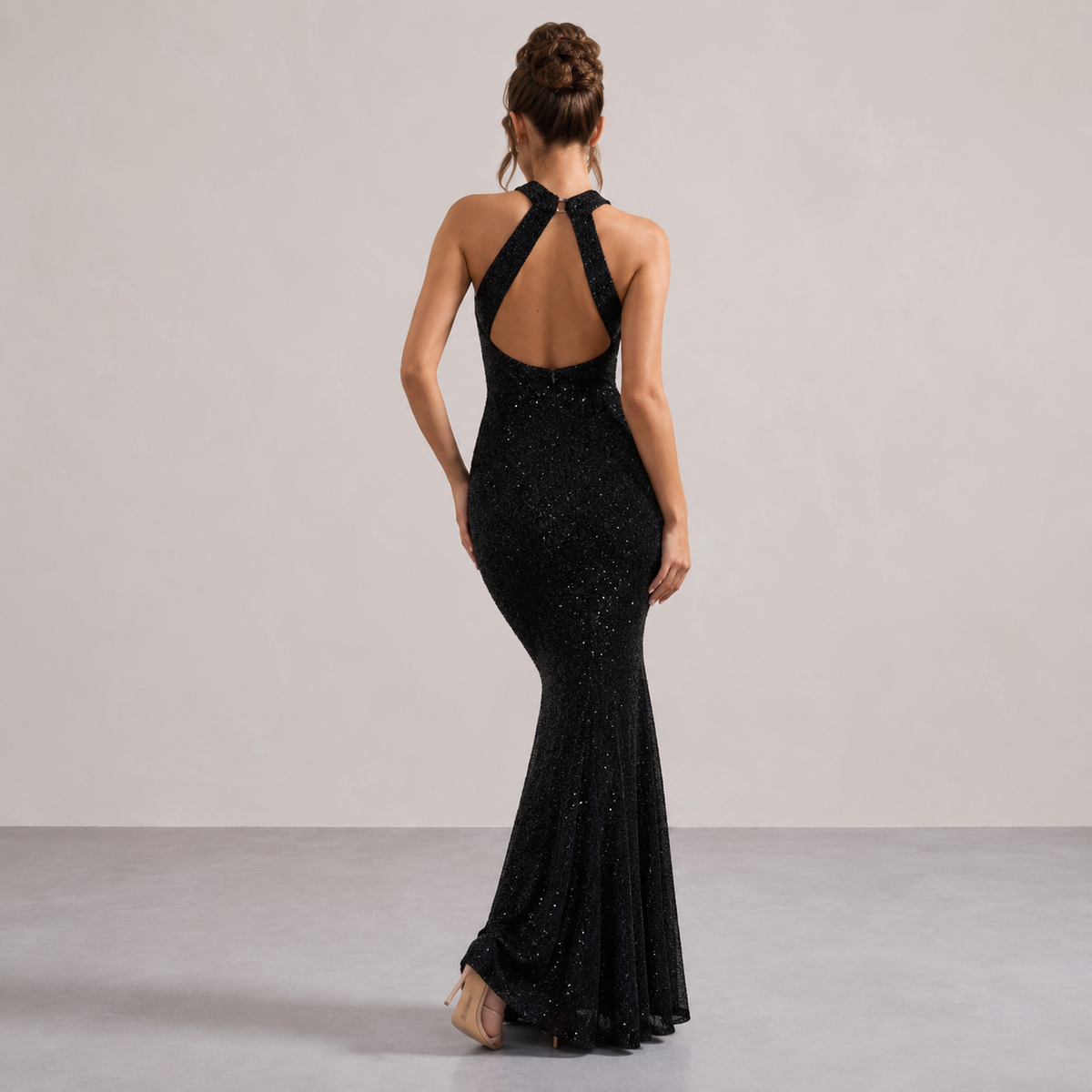 Sequin Cross Halter Neck Mermaid Maxi Gown 3