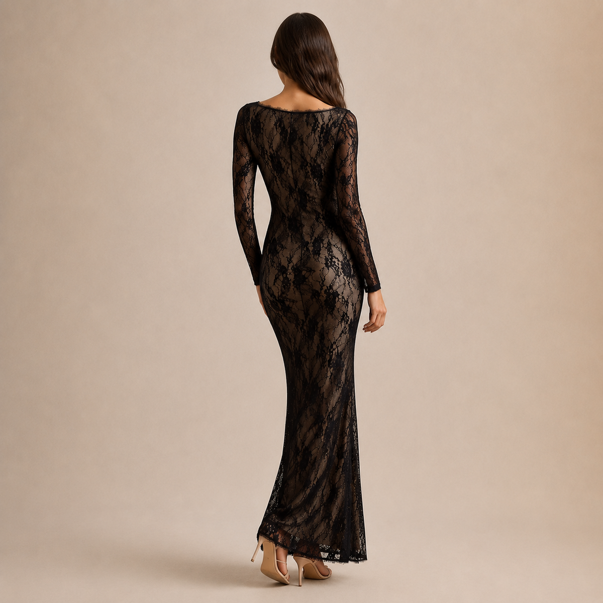 Floral Lace Square Neck Long Sleeve Fishtail Maxi Gown 6