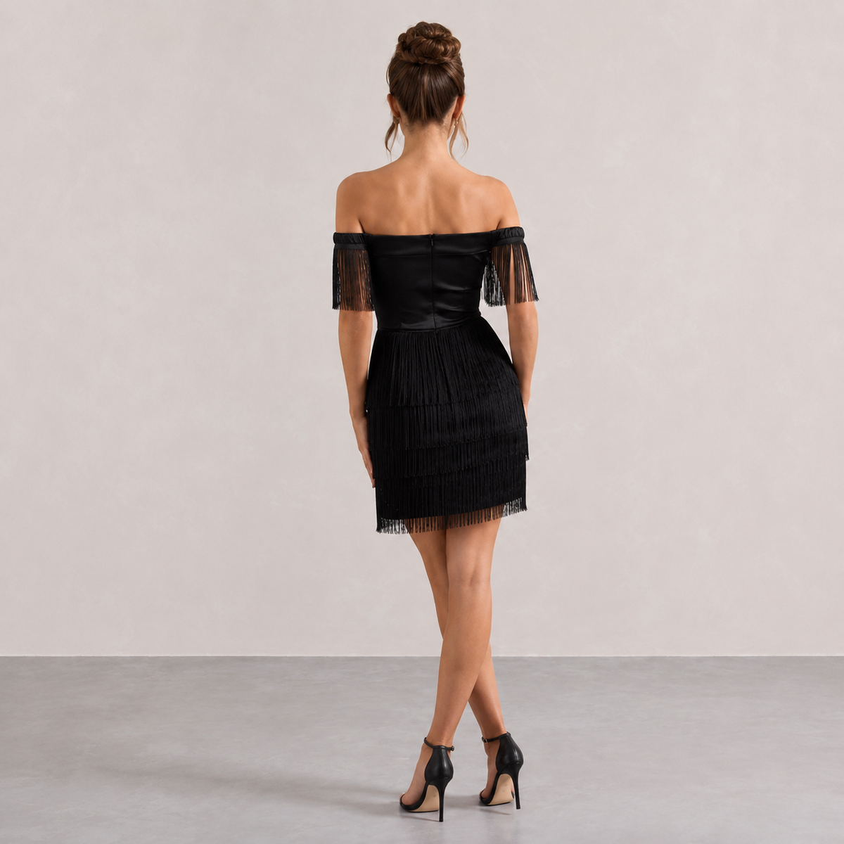 Off Shoulder Sweetheart Tiered Fringe Mini Dress 3