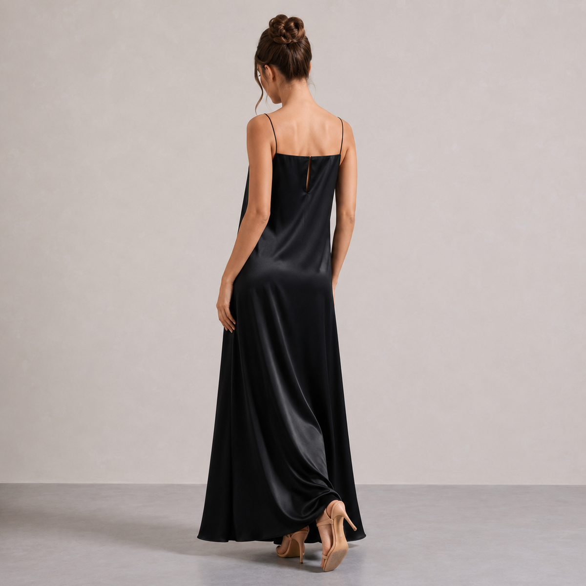 Satin Square Neck Keyhole Slip Maxi Dress 3