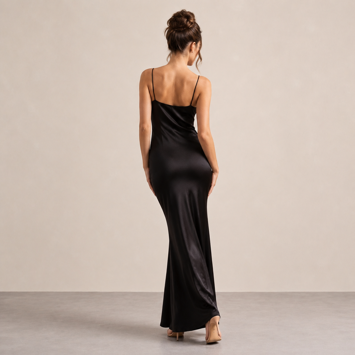 Satin V-Neck Spaghetti Strap Bias Cut Slip Maxi Dress 3