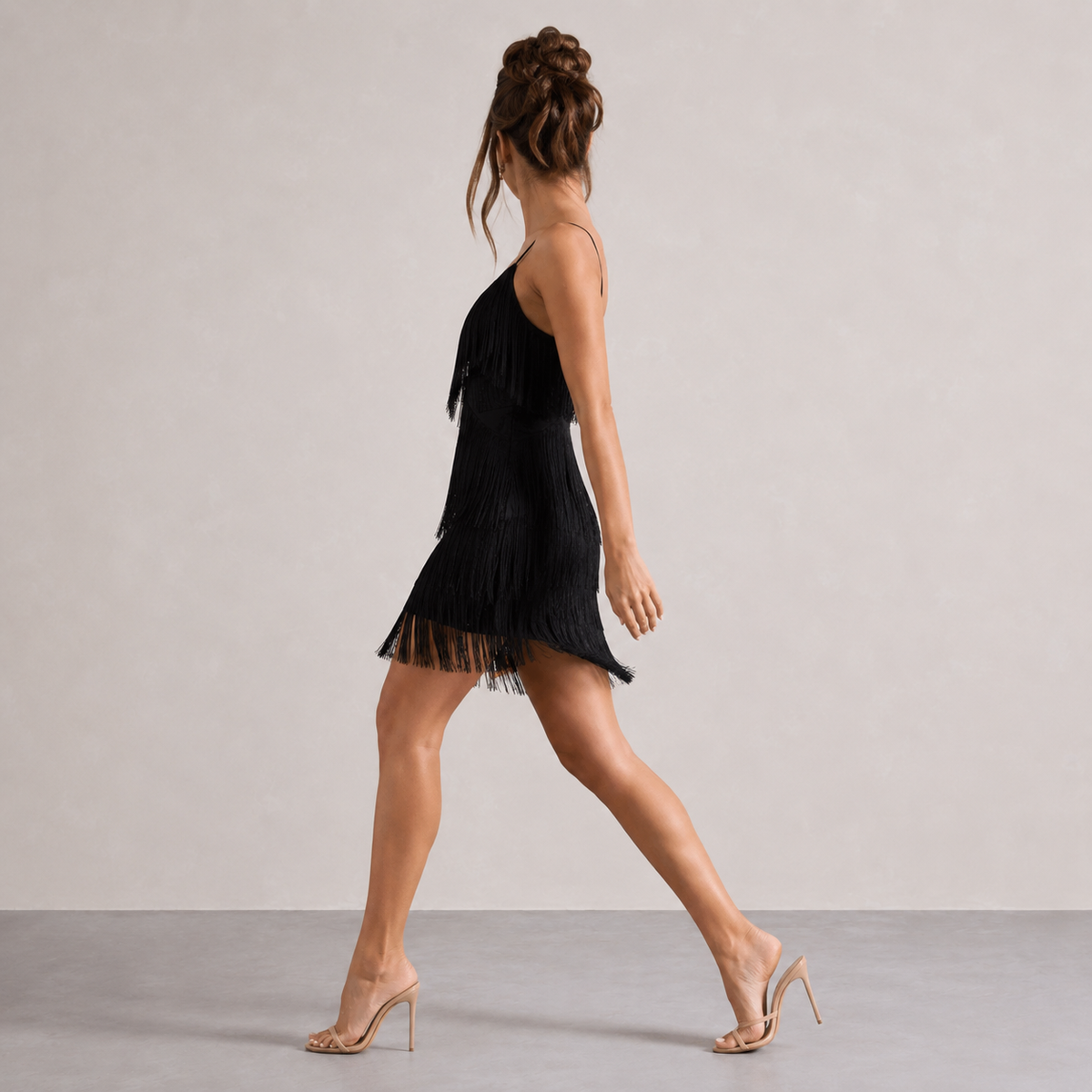 V-Neck Cami Strap Tiered Fringe Bodycon Mini Dress 4