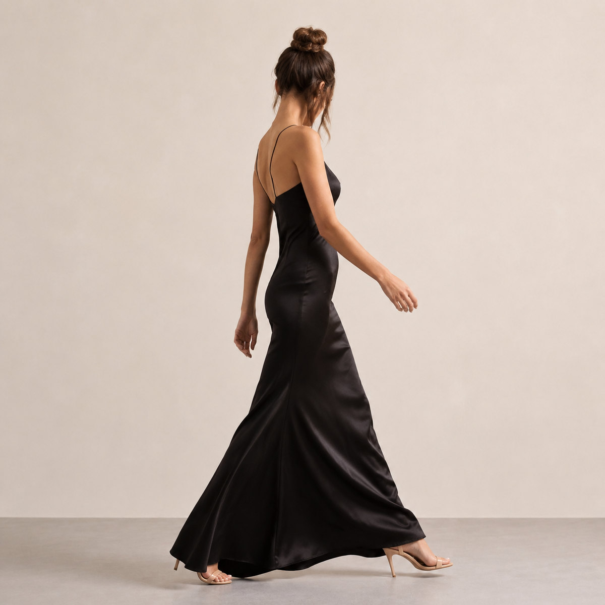 Satin V-Neck Spaghetti Strap Bias Cut Slip Maxi Dress 4