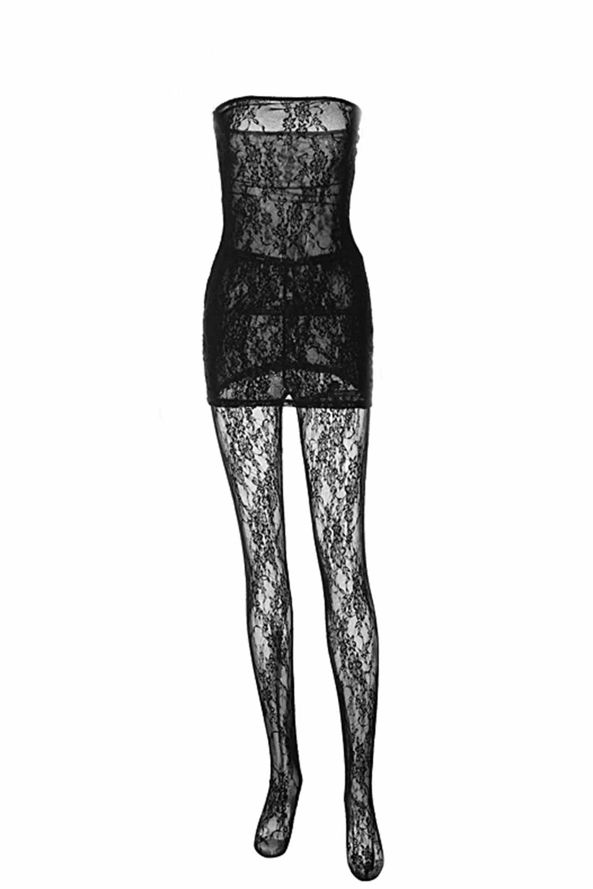 Strapless Floral Lace Bodycon Mini Leggings Two Piece Set - View 4
