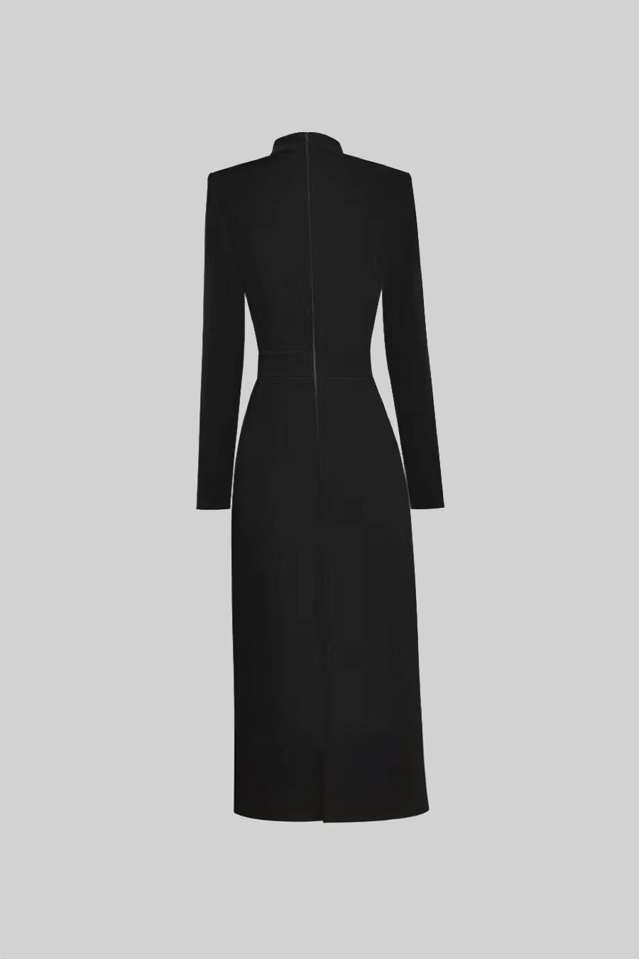 Bow Collar Mock Neck Long Sleeve Jewel Button Bodycon Midi Dress - View 8