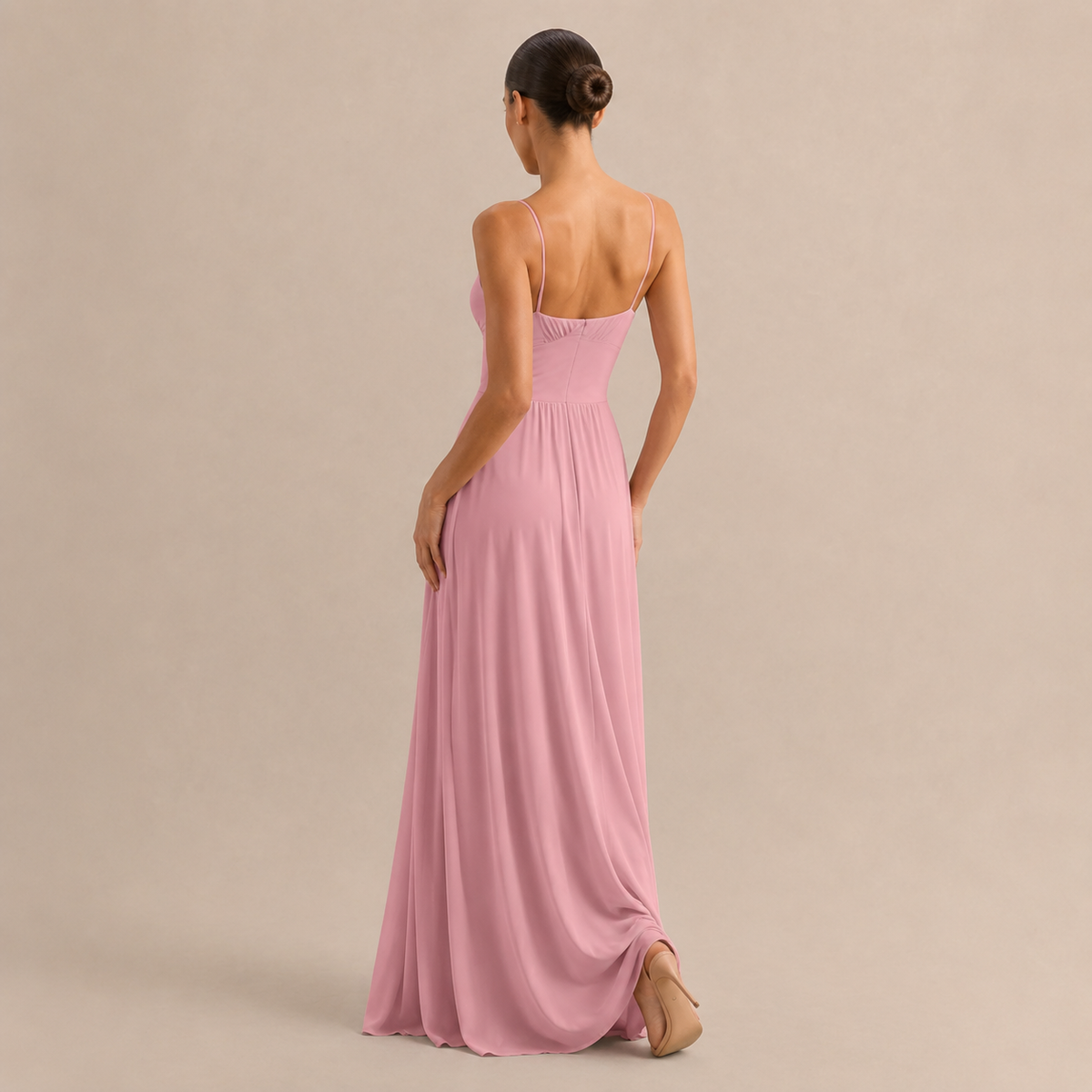 V-Neck Pleated High Split Chiffon Maxi Dress 9