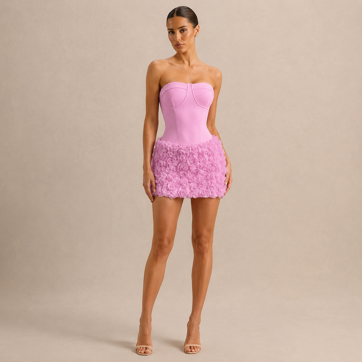 Strapless Corset 3D Rosette Floral Skirt Mini Dress 7