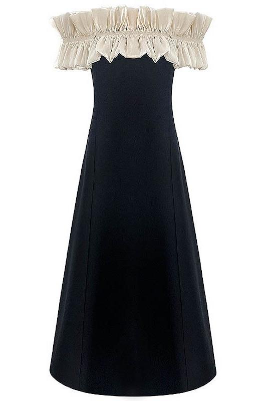 Off Shoulder Pleated Ruffle Neck Column Maxi Cocktail Dress - View 6