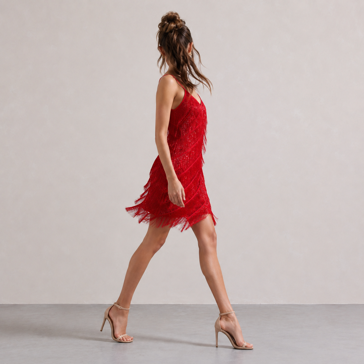 V-Neck Strappy Sequin Tassel Fringe Bodycon Mini Dress 20