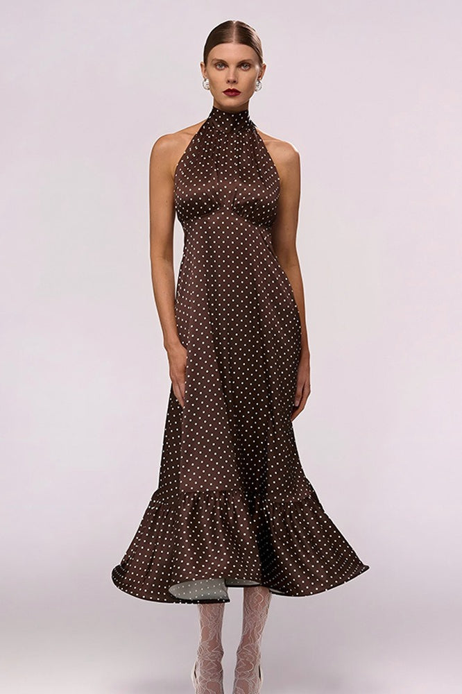 French Style Polka Dot Satin Backless Silk Dress - View 4