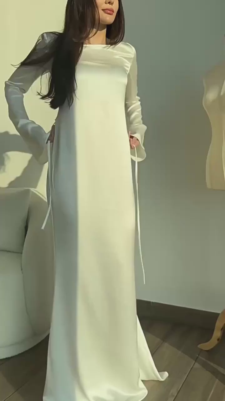 Aurora - Satin Long Sleeve Maxi Dress - View 11