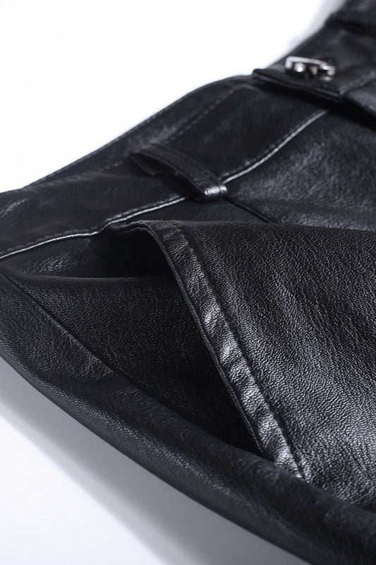 High Waisted Cropped Wide Leg PU Leather Pants