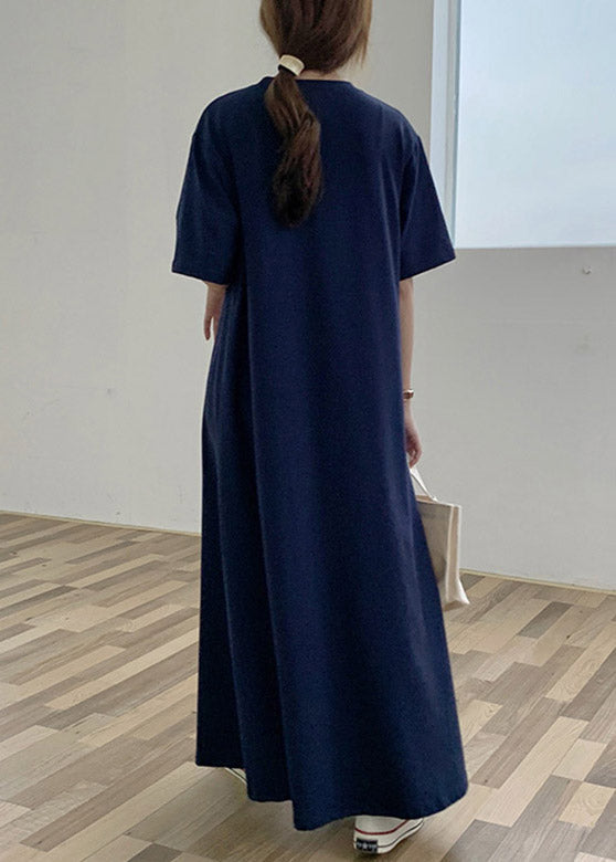 Solid Crew Neck Short Sleeve Oversized Relaxed Maxi T-Shirt Dress - View 4