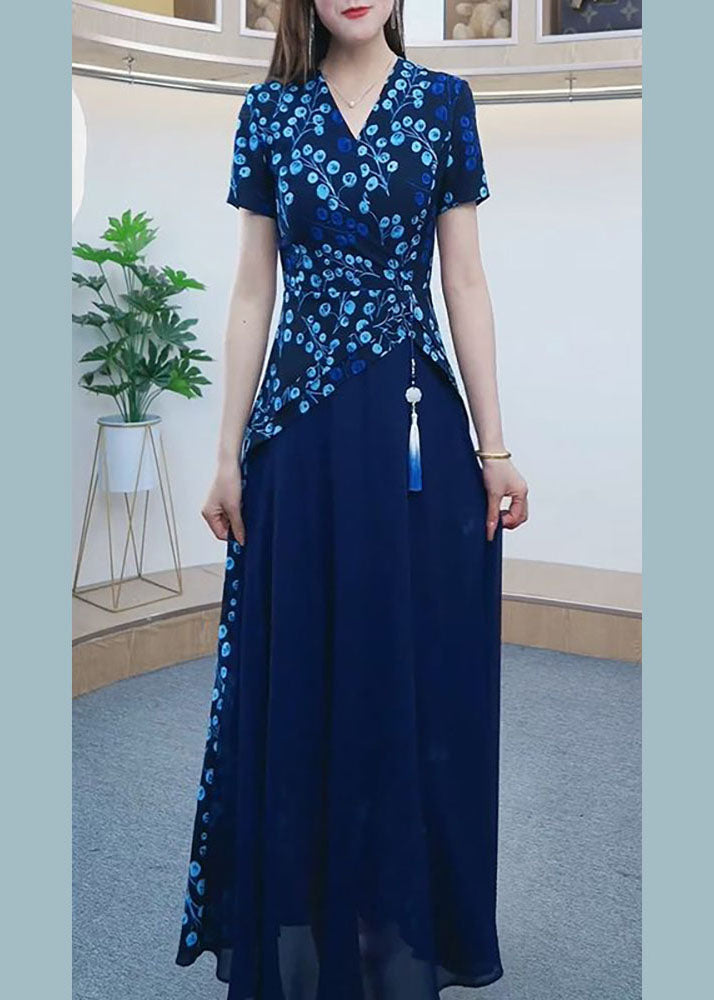 Floral Asymmetrical Panel Wrap Bodice Short Sleeve Maxi Dress - View 2