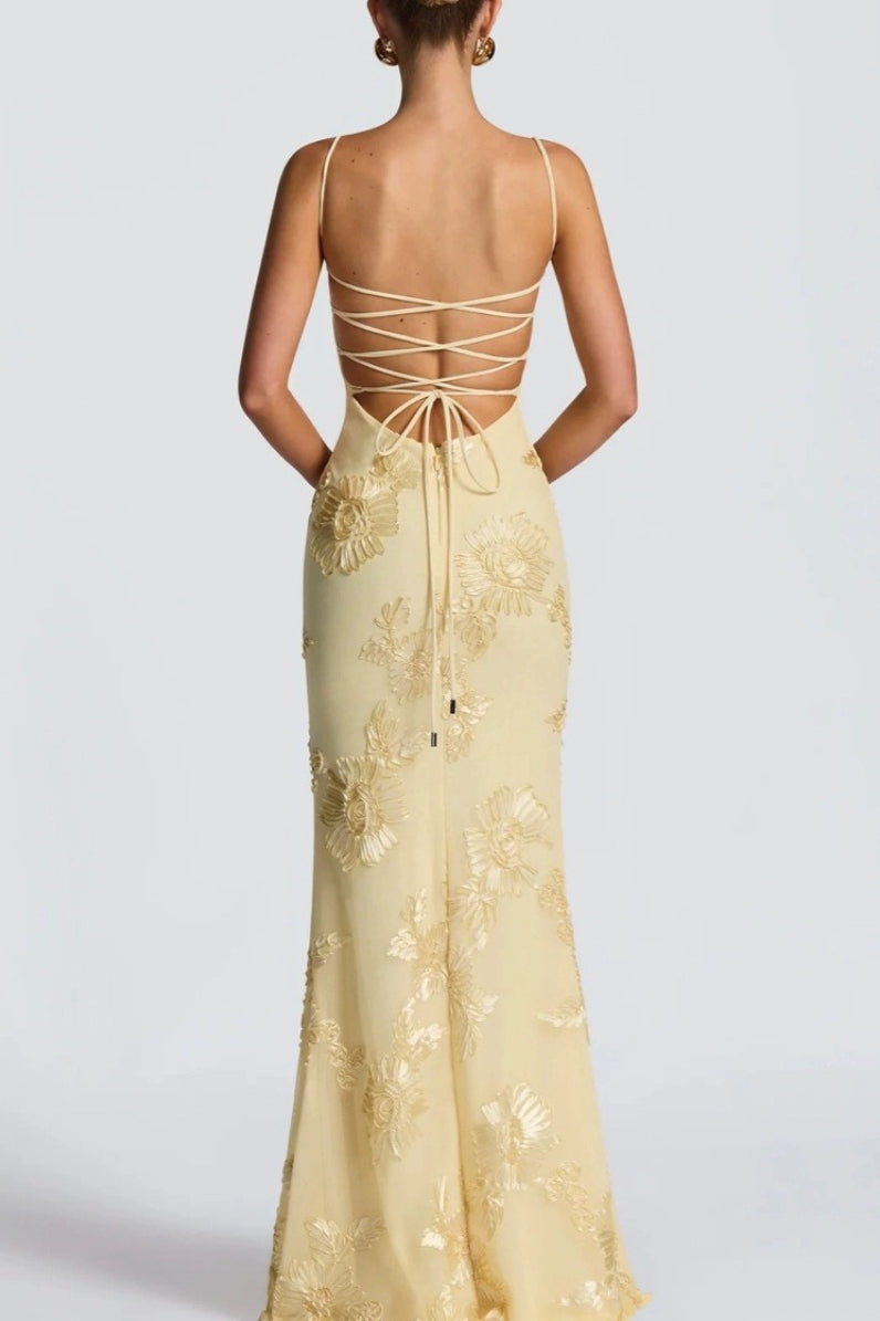 Floral Spaghetti Strap Sweetheart Mermaid Maxi Prom Dress - View 2