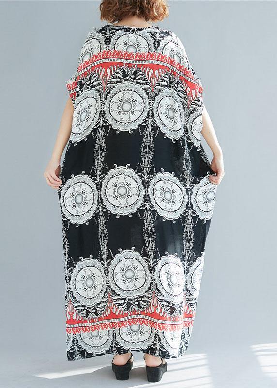 Mandala Medallion Print V-Neck Batwing Sleeve Border Maxi Dress - View 4