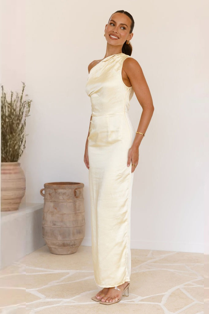 Satin One Shoulder Draped Column Maxi Dress - View 23