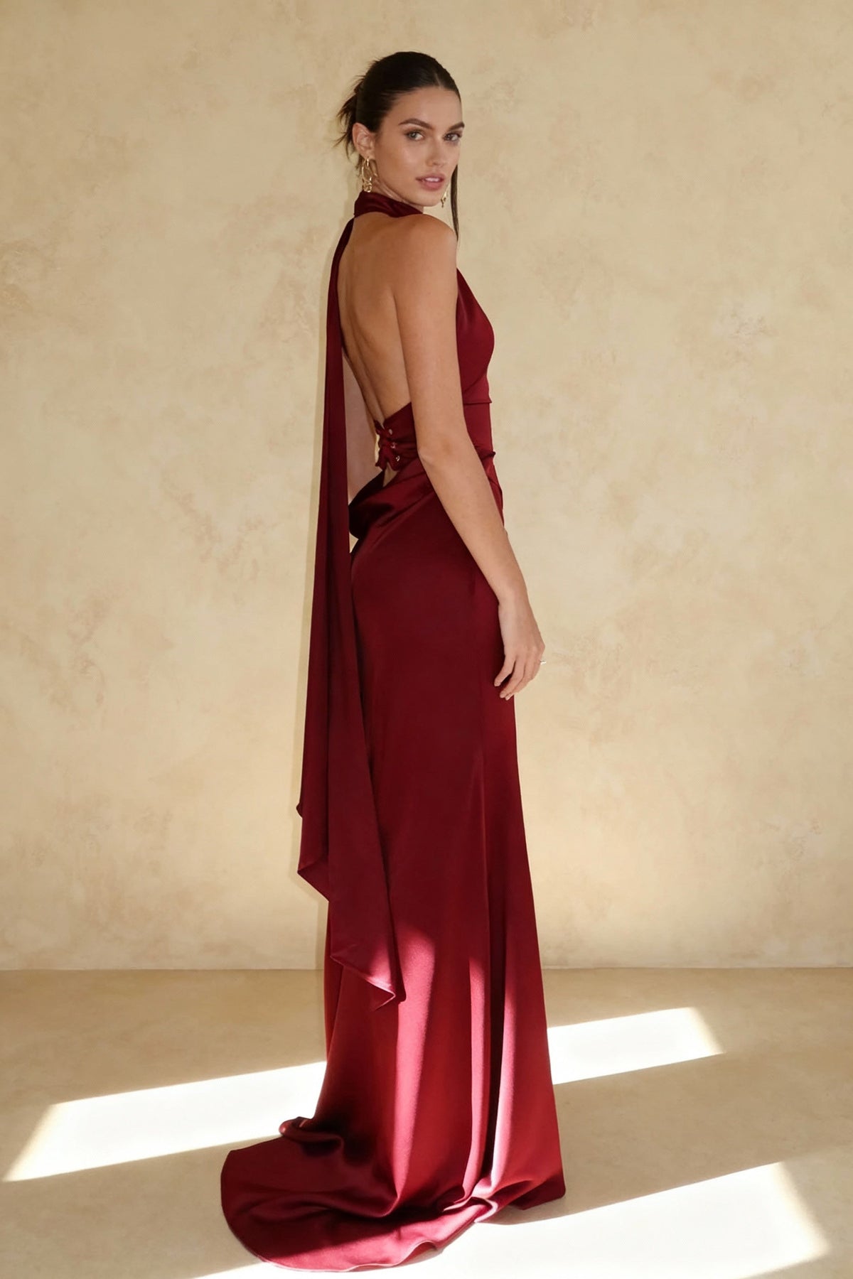 Satin Halter Neck Ruched High Low Mermaid Maxi Dress - View 2