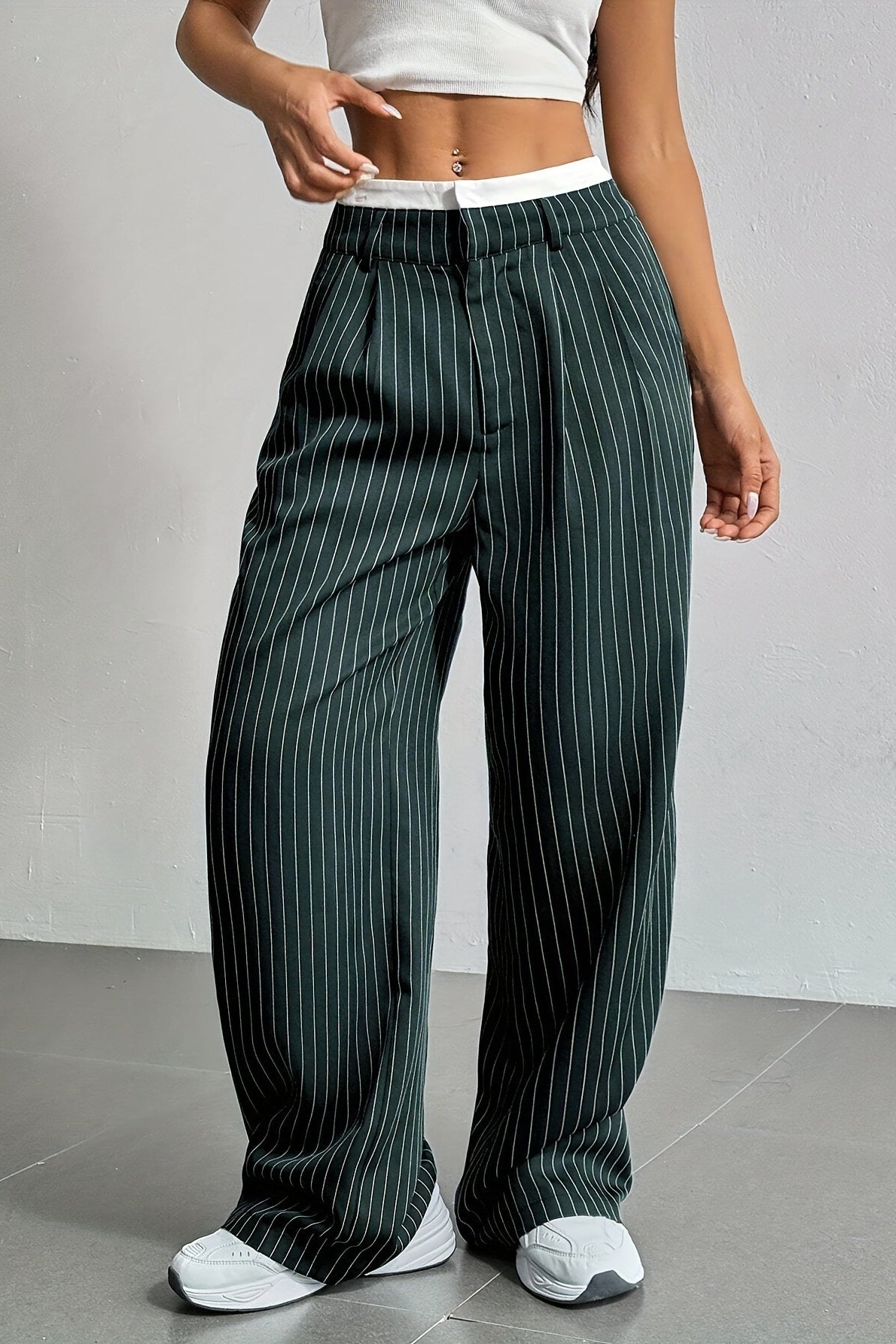 Patchwork Stripe High Waist Straight Pants