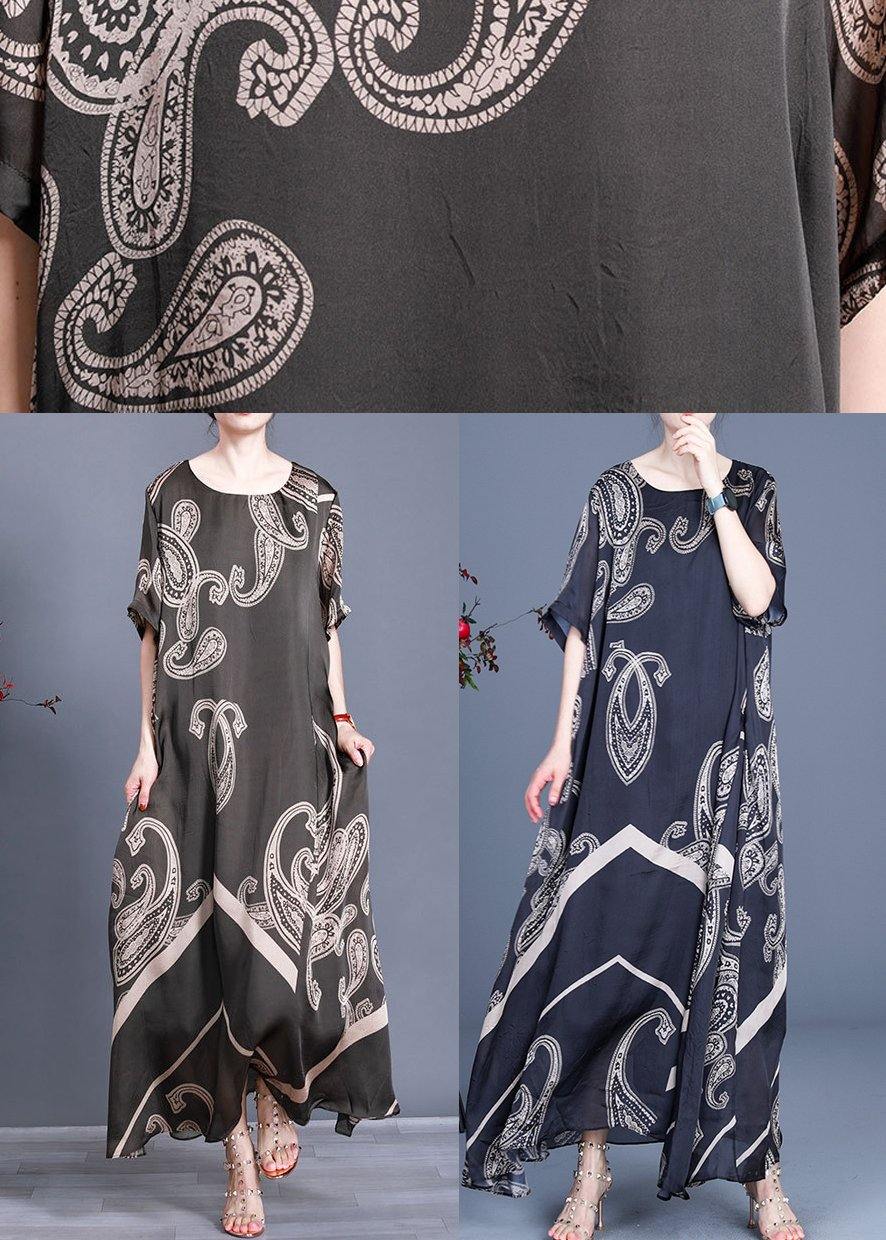 Paisley Print Round Neck Short Sleeve Chevron Panel Kaftan Maxi Dress - View 5