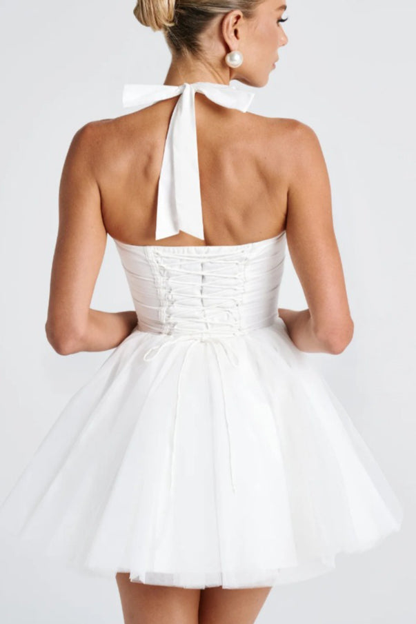 Tulle Halter Neck Corset Tiered Mini Dress - View 9