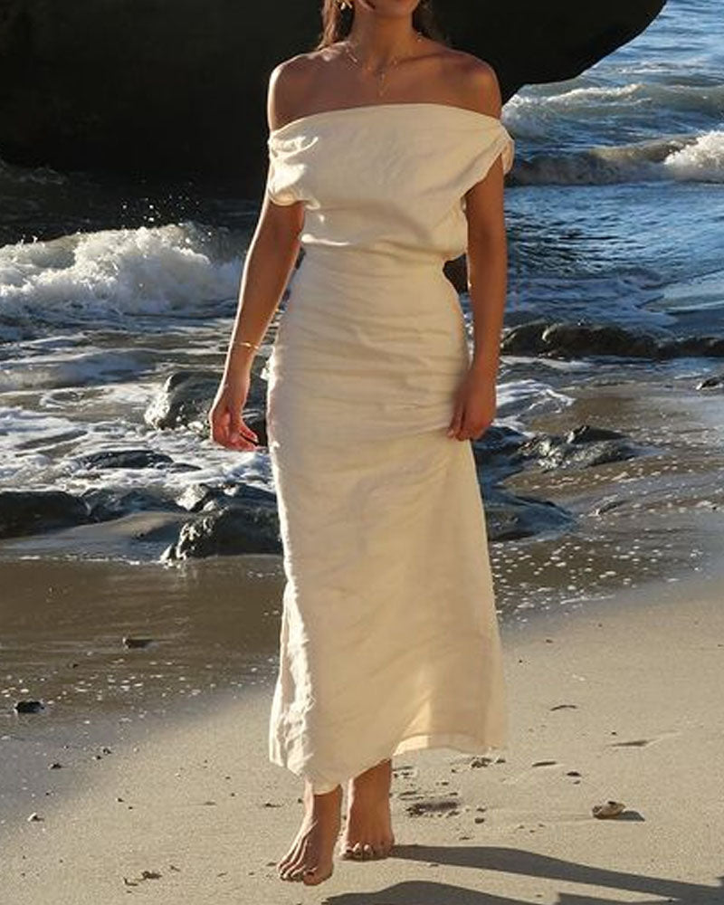 One Shoulder Draped Column Maxi Summer Dress - View 6