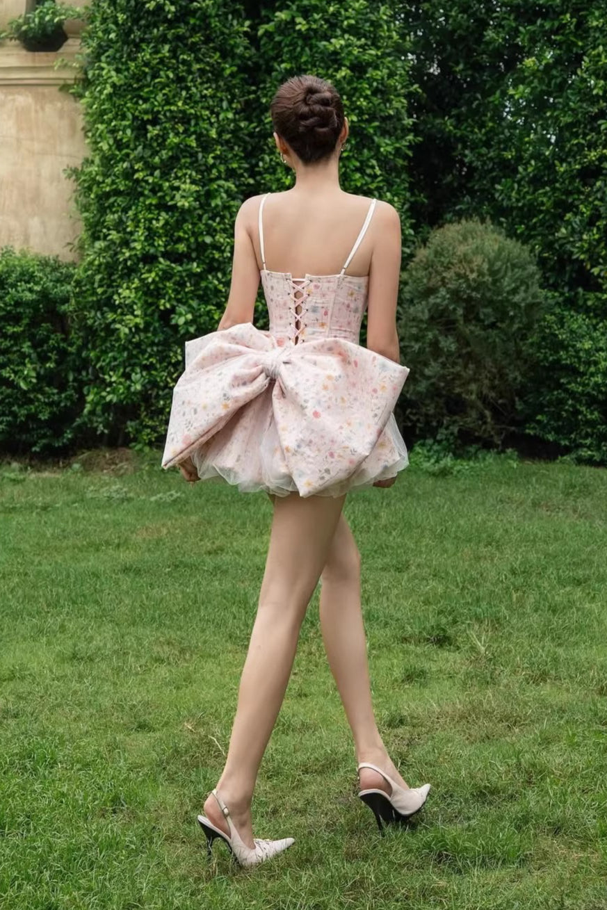 Floral Corset Spaghetti Strap Tulle Bubble Hem Mini Dress - View 5