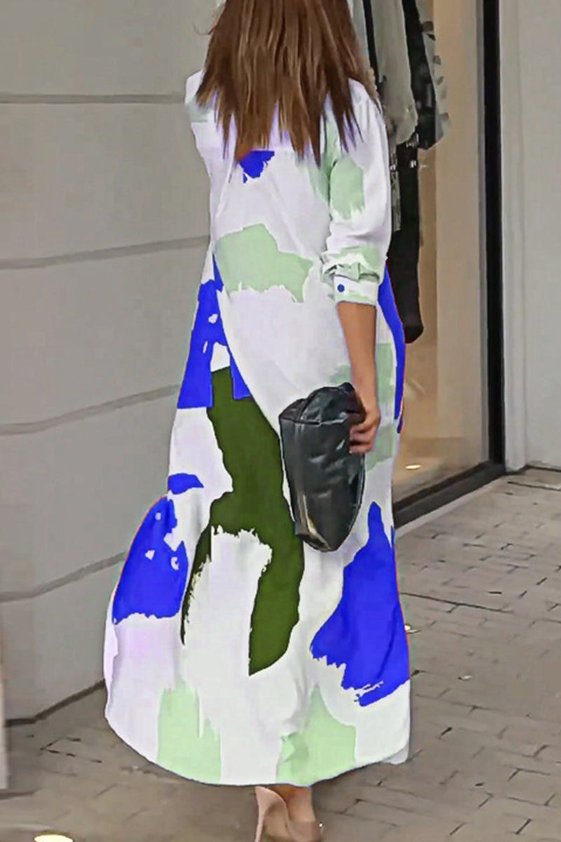Collared Button Front Long Sleeve Pocket Slit Maxi Shirt Dress - View 11
