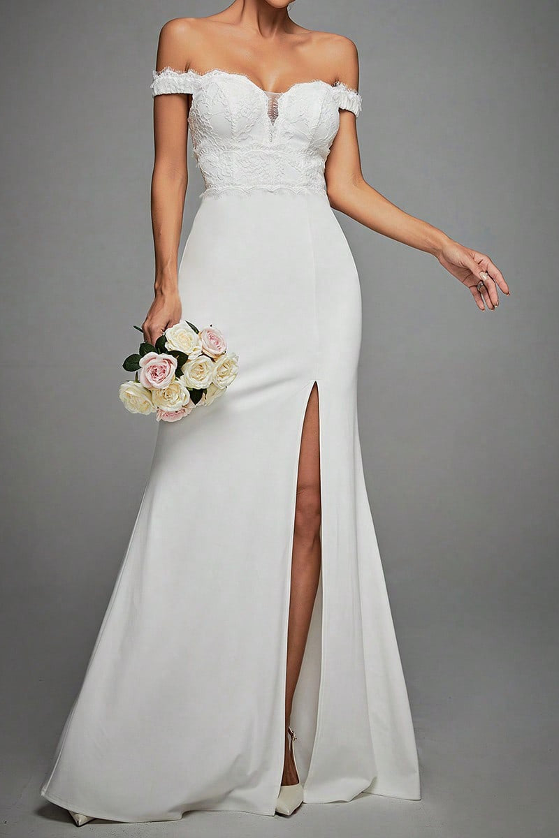 Off Shoulder Lace Bustier High Split Mermaid Prom Gown