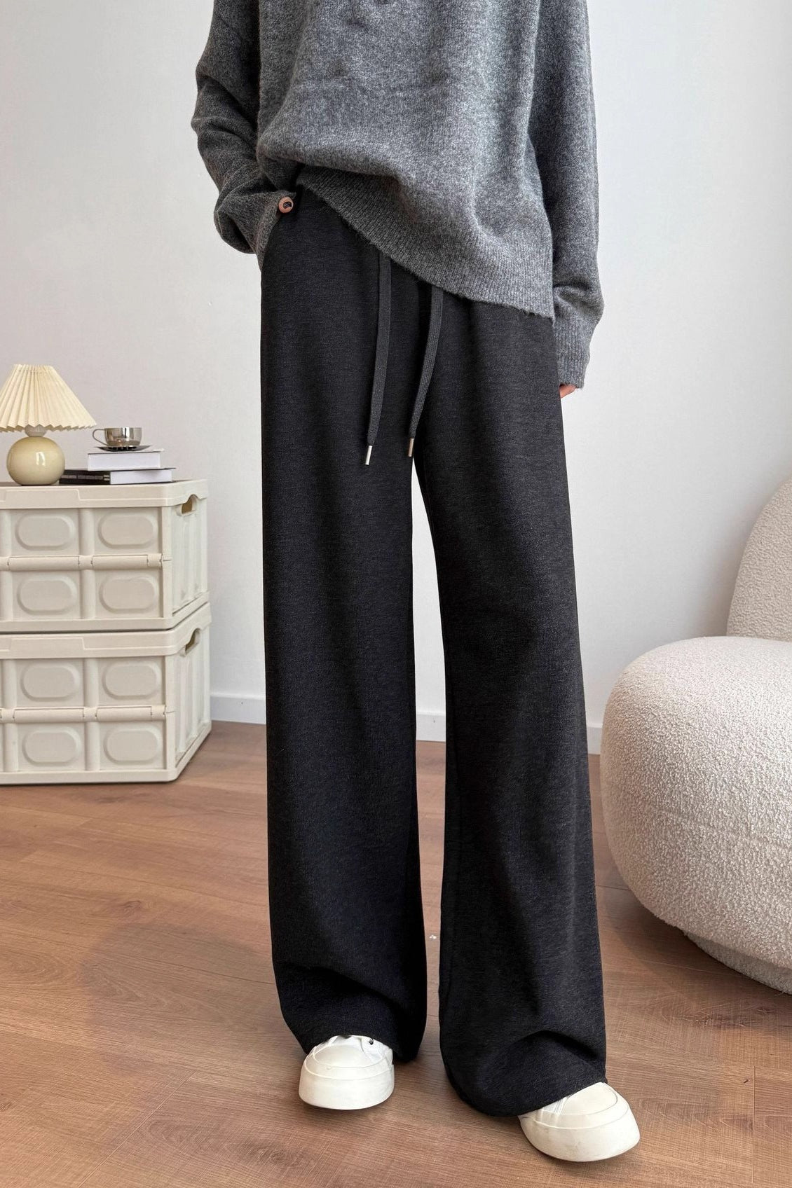 Fleece Lined Wool Blend Knit Pants