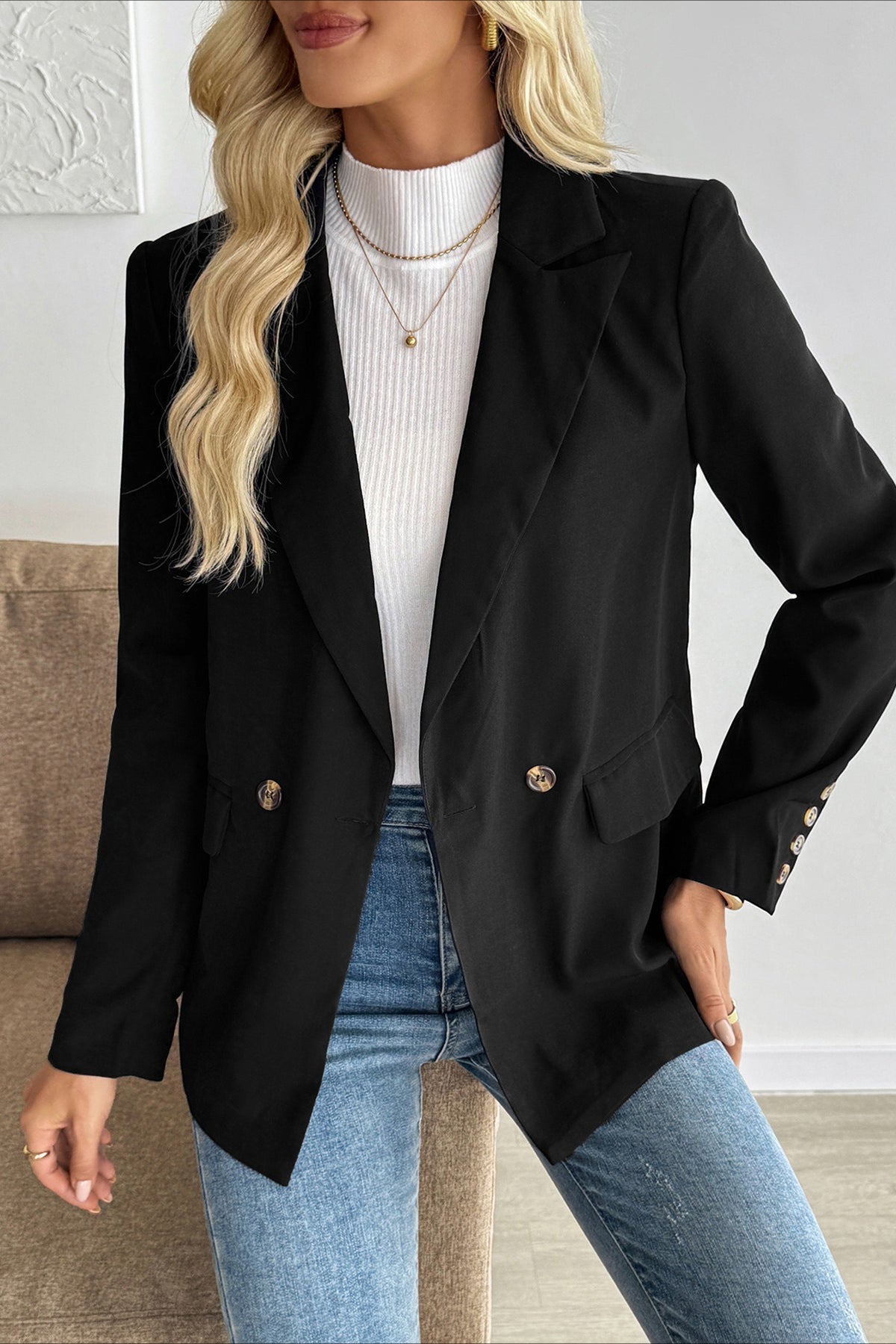 Notch Lapel Open Front Long Sleeve Blazer 2