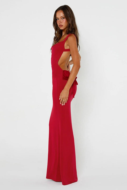 Open Back Bow Tie Sleeveless Bodycon Maxi Dress - View 4