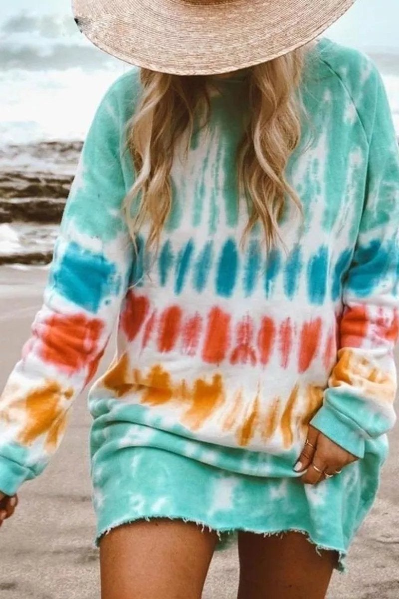 Knit Crew Neck Raglan Sleeve Raw Hem Oversized Sweatshirt Mini Dress - View 3